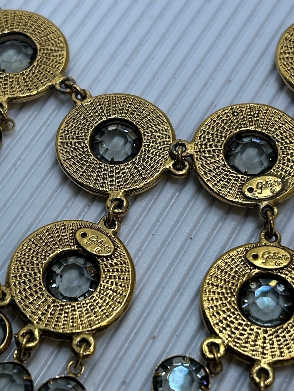 Vintage Goldette Gold Circular Disc Bib Necklace with Clear Crystal Drops - Picture 11 of 13